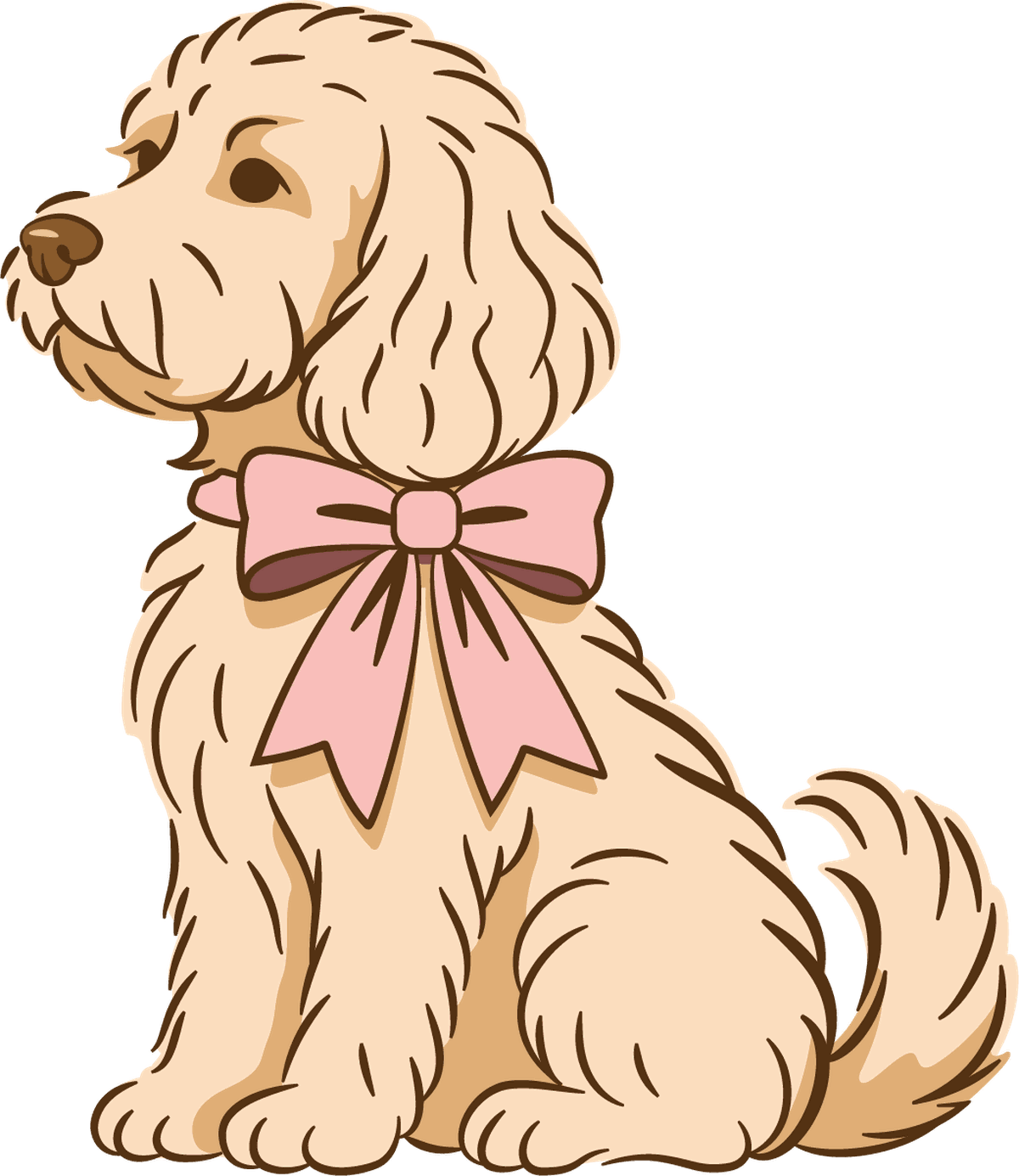 Illustration of a cream cockapoo wearing a pink bow, the Barkers emblem