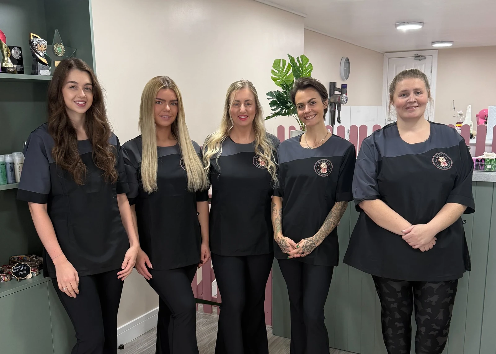 The five BARKERS team members together in the salon